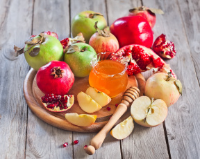 Картинка еда фрукты +ягоды гранат мед яблоки