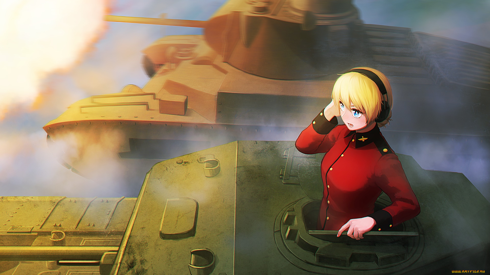 аниме, girls, und, panzer, фон, взгляд, девушка