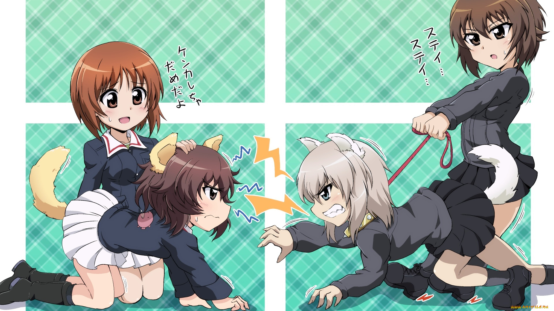 аниме, girls, und, panzer, фон, взгляд, девушки