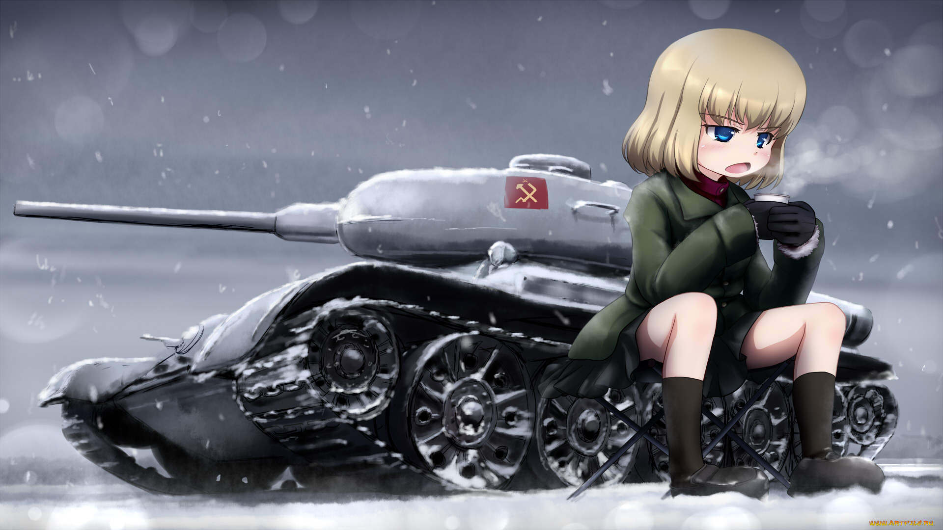 аниме, girls, und, panzer, взгляд, фон, девушка