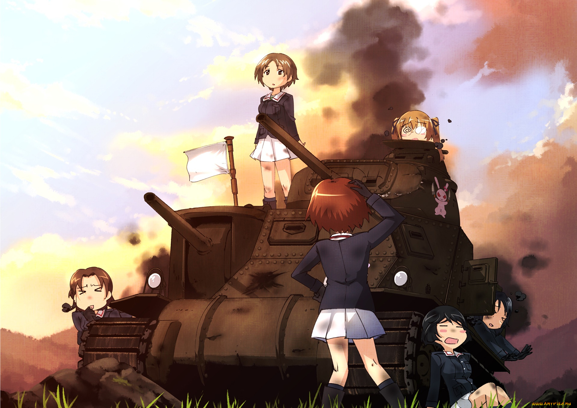 аниме, girls, und, panzer, взгляд, фон, девушки