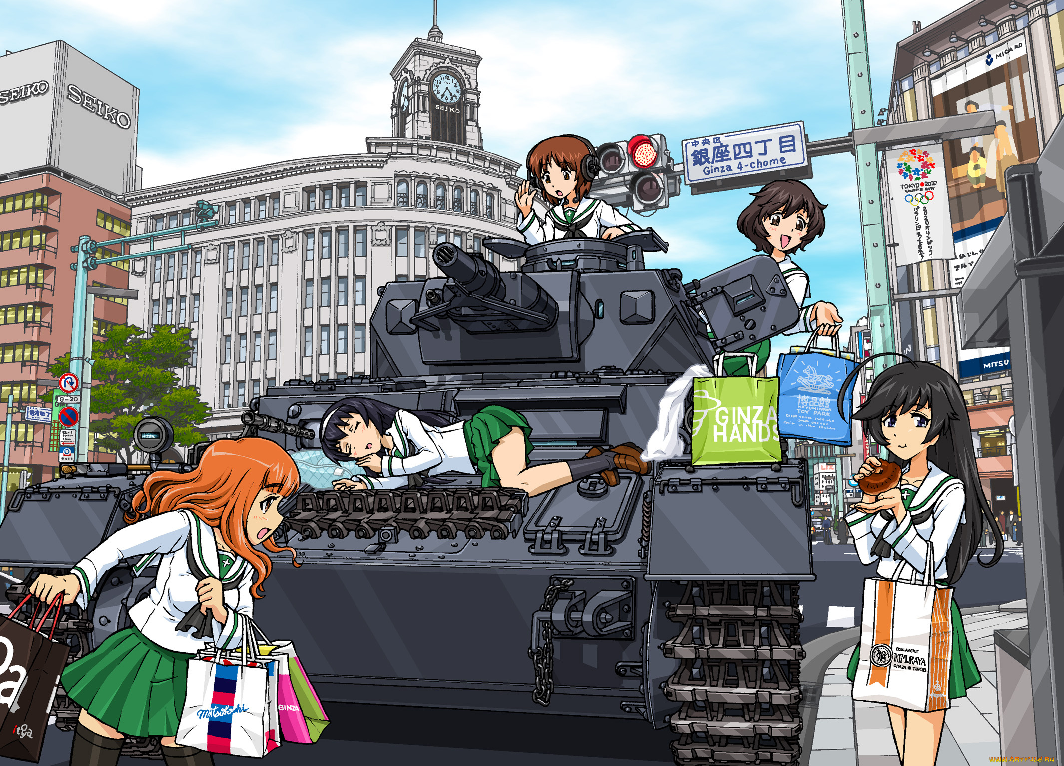 аниме, girls, und, panzer, фон, взгляд, девушки