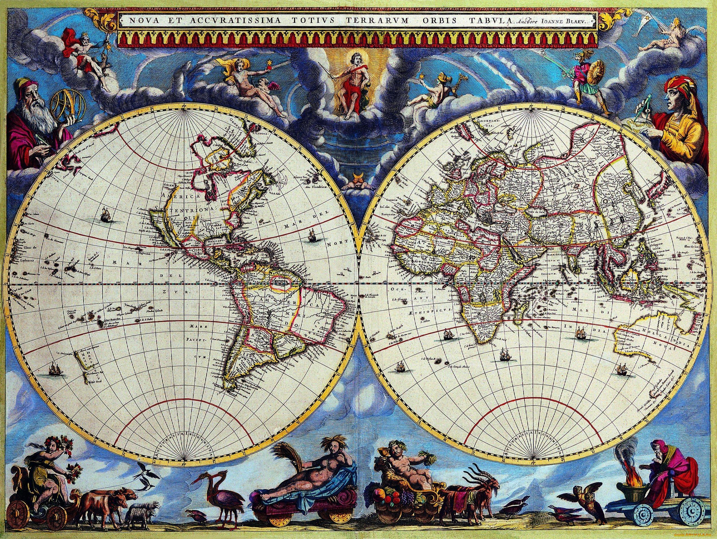 старинная, карта, мира, разное, глобусы, карты, полушария