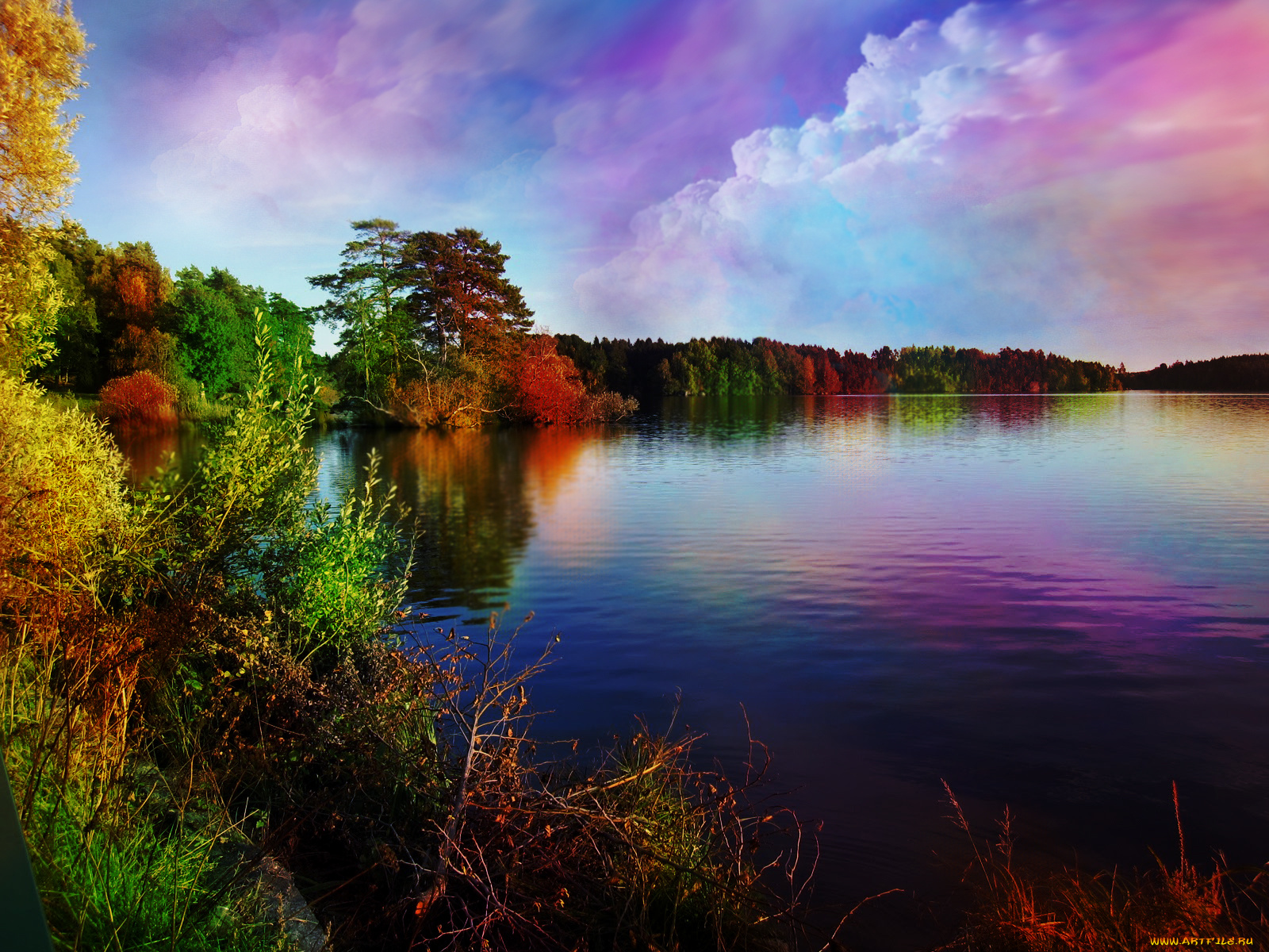 природа, реки, озера, озеро, осень, краски, лес