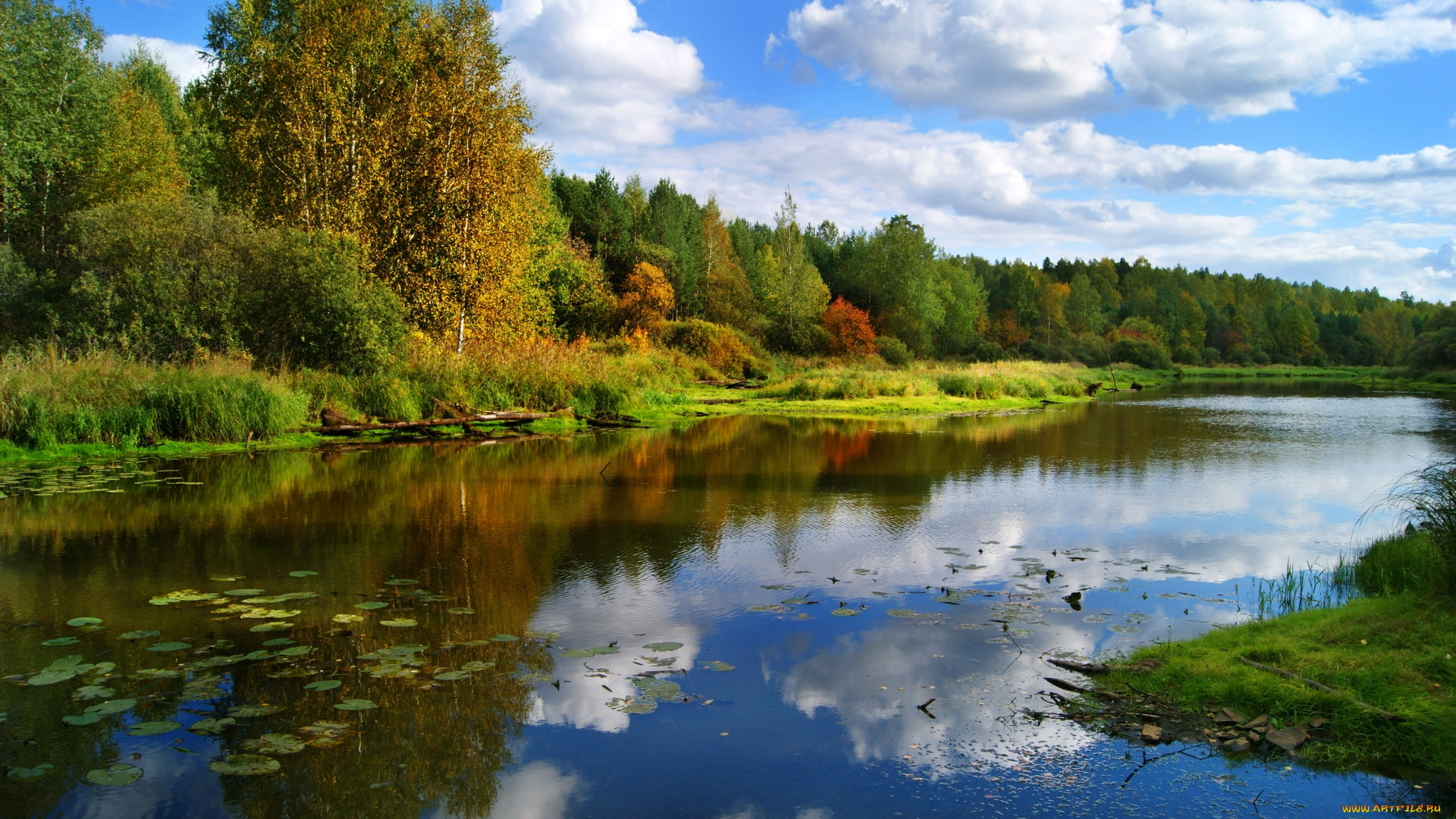 природа, реки, озера, пейзаж, вода, облака