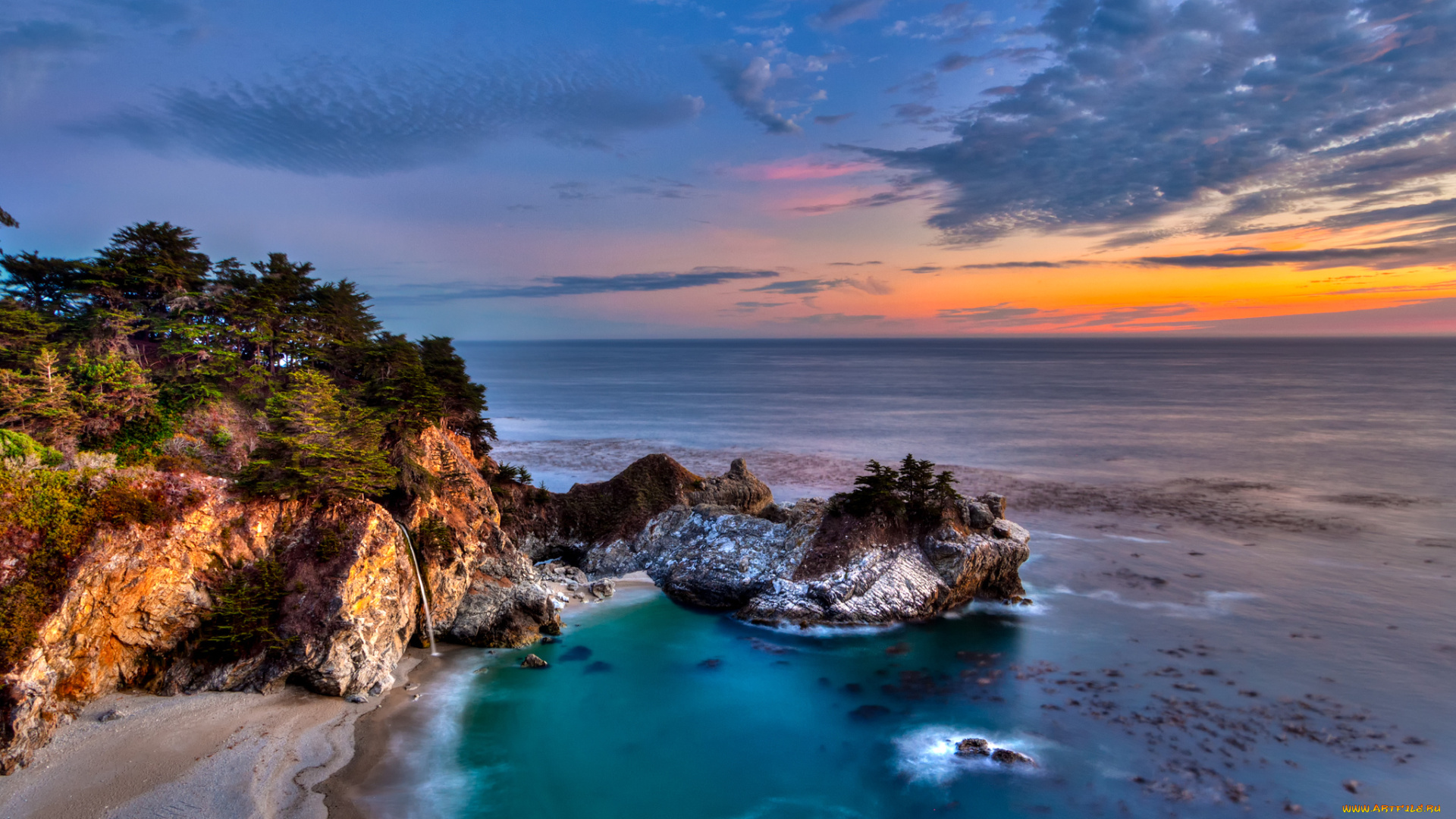 pfeiffer, burns, state, park, big, sur, california, природа, побережье, калифорния, биг-сюр, pacific, ocean, скалы, закат, mcway, falls, водопад, маквей, тихий, океан, julia