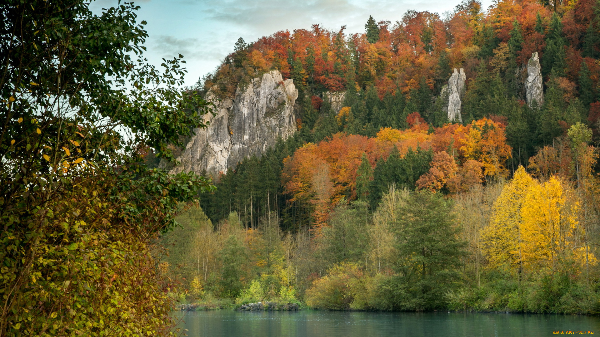 природа, реки, озера, река, бавария, германия, осень, лес