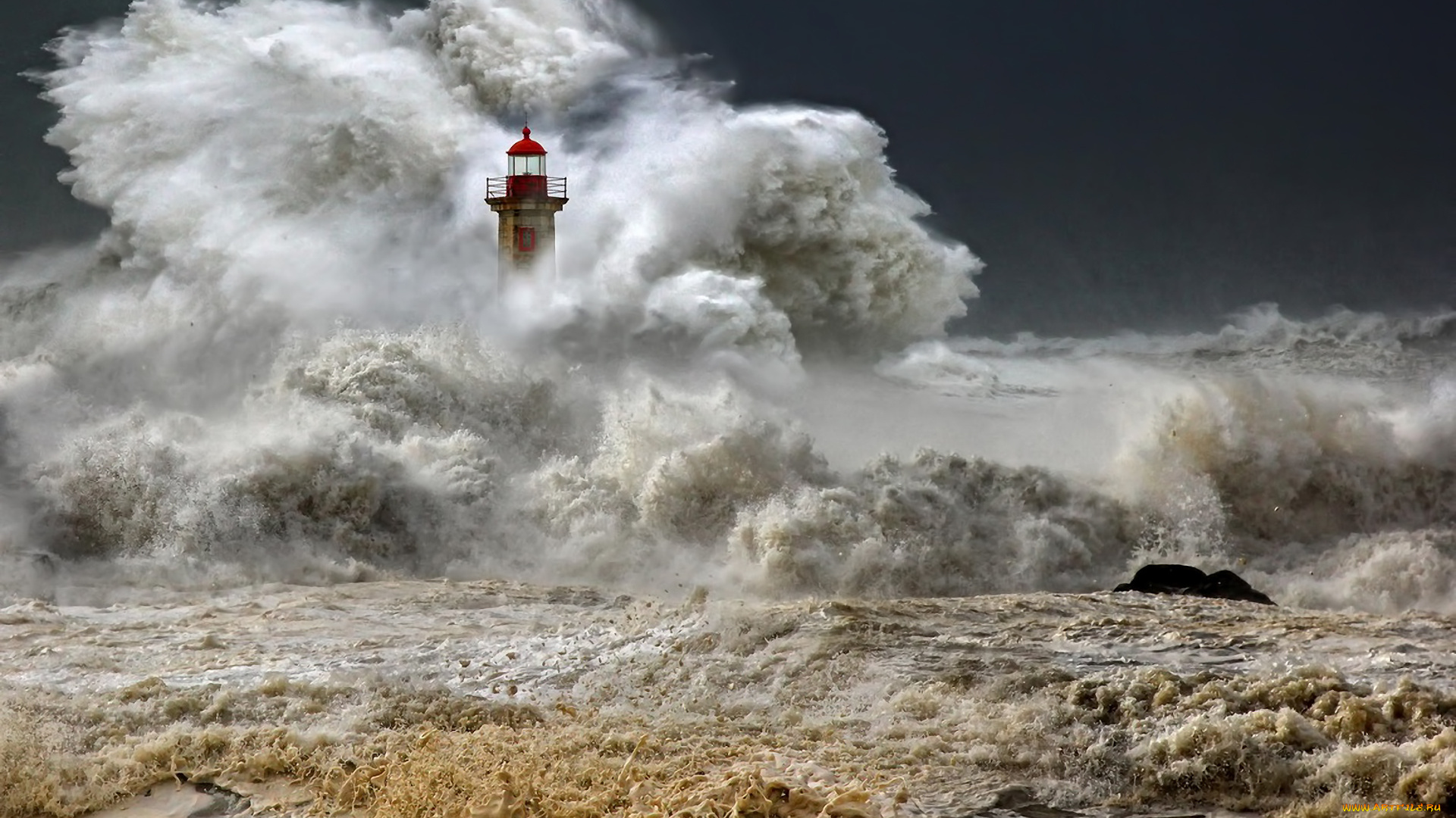 природа, стихия, маяк, шторм, океан