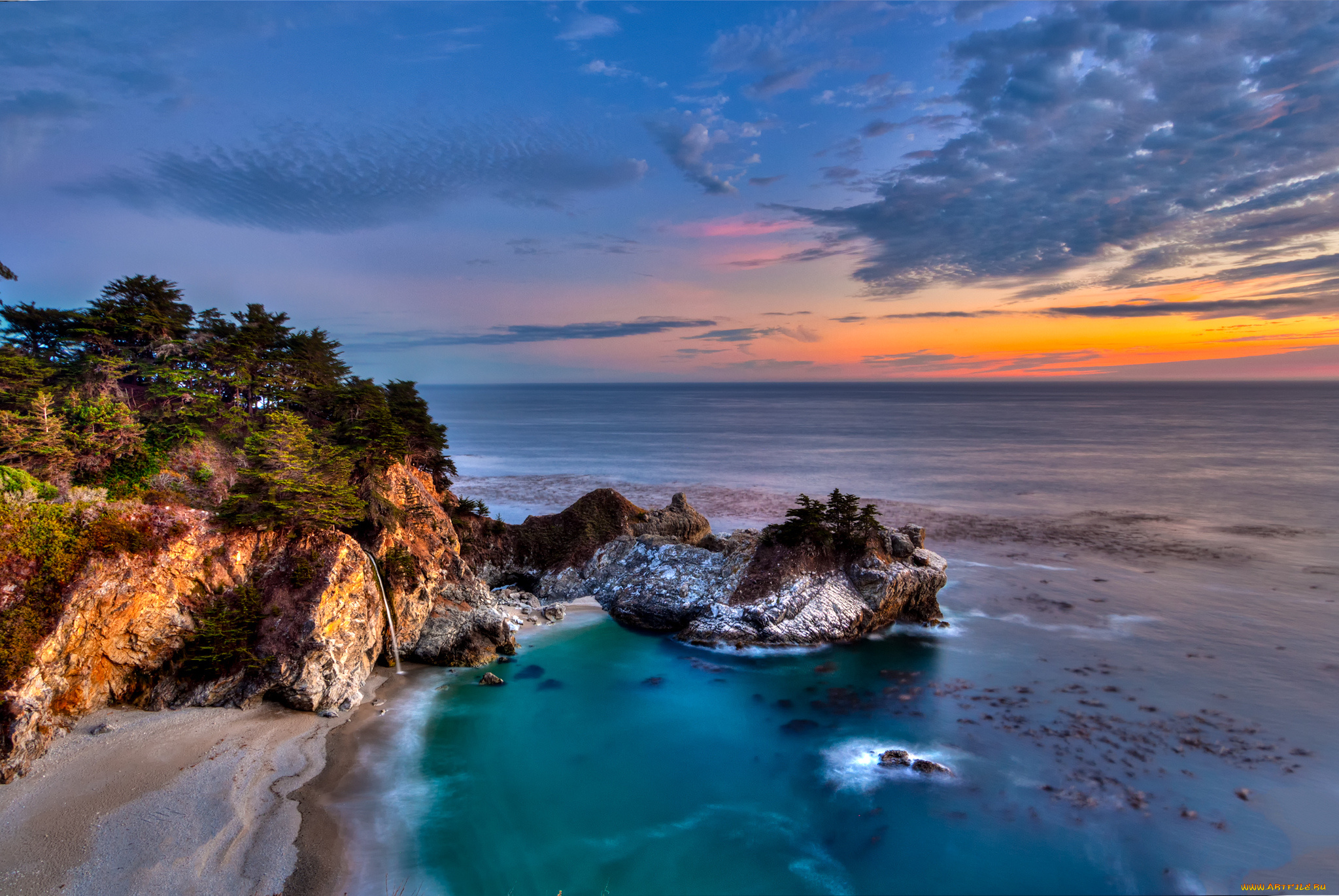 pfeiffer, burns, state, park, big, sur, california, природа, побережье, калифорния, биг-сюр, pacific, ocean, скалы, закат, mcway, falls, водопад, маквей, тихий, океан, julia