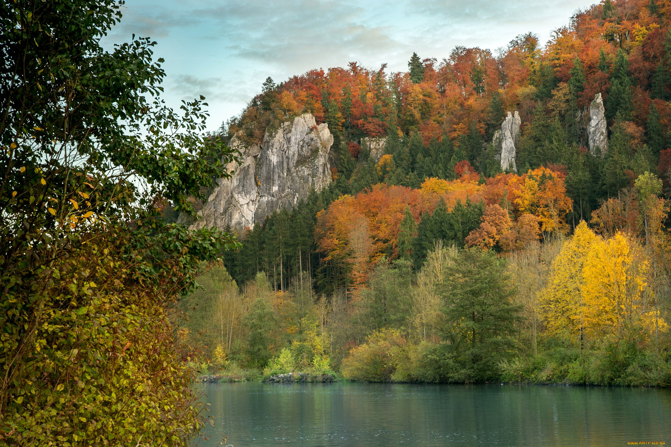 природа, реки, озера, река, бавария, германия, осень, лес