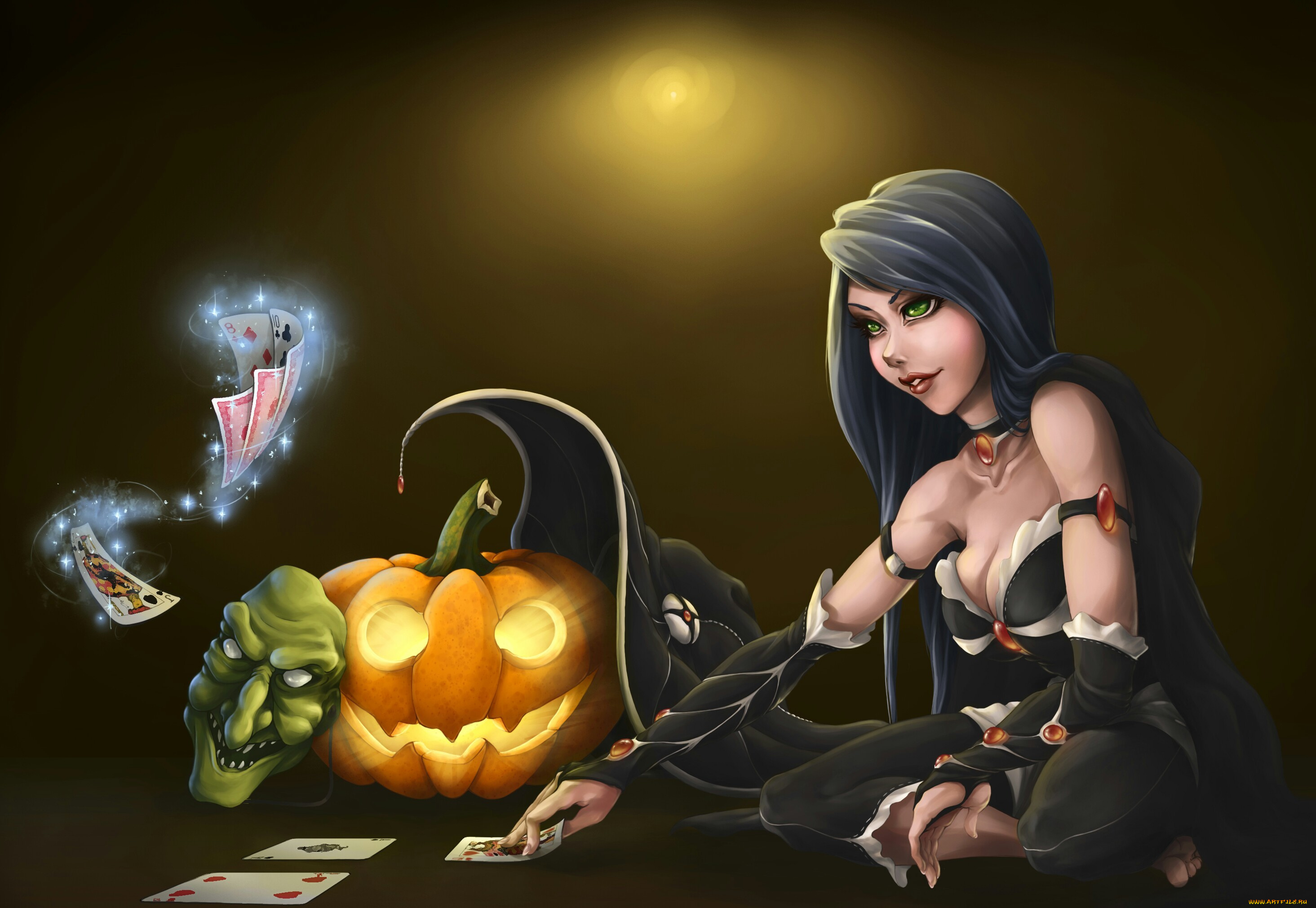 праздничные, хэллоуин, девушка, halloween, тыква, маска, карты, хеллоуин
