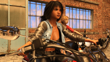 Картинка 3д+графика люди-авто мото+ people-+car+ +moto мотоцикл фон взгляд девушки
