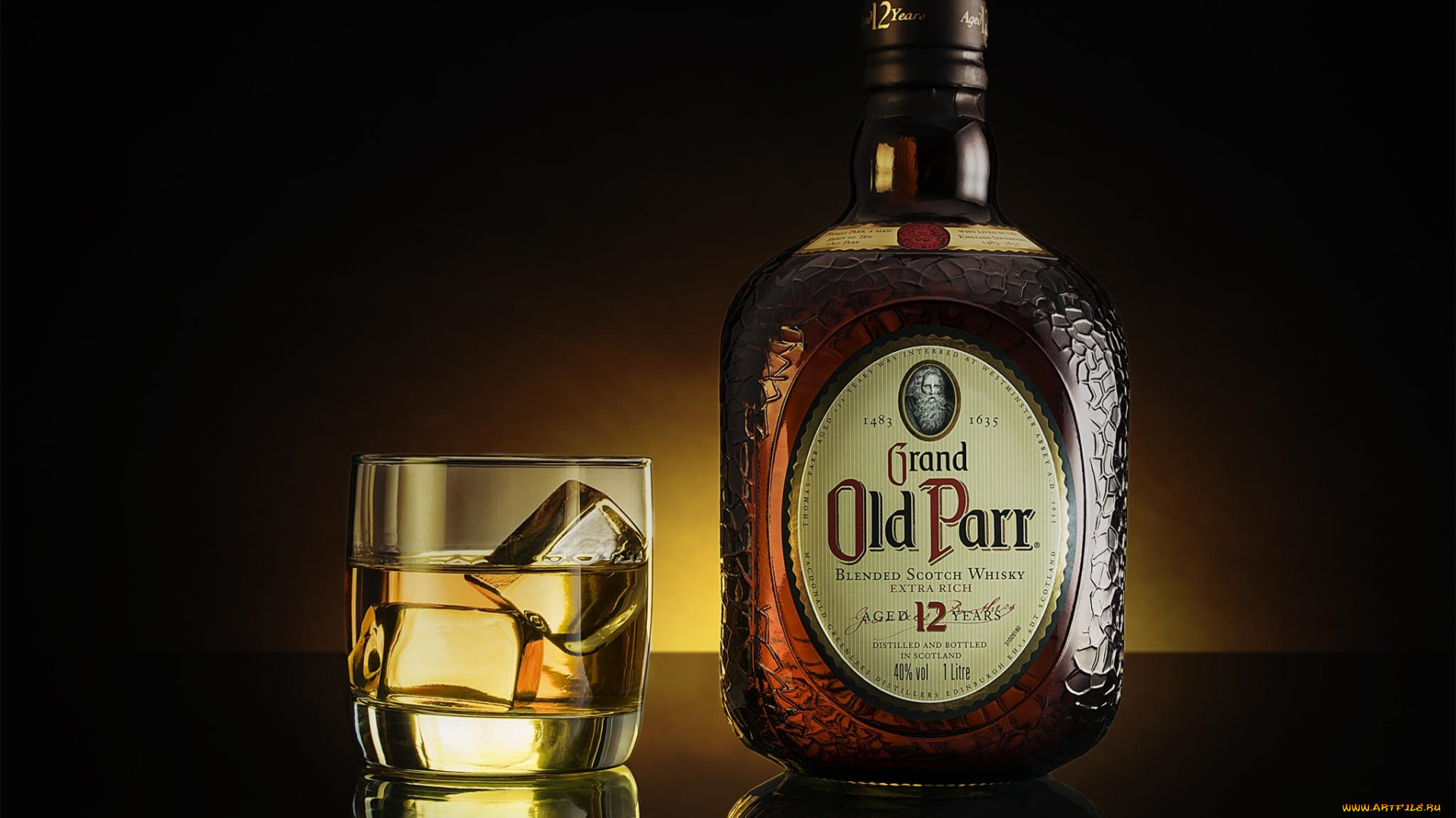 grand, old, parr, бренды, отражение, бутылка, стакан, шотландский, виски, scotch, whisky, grand, old, parr