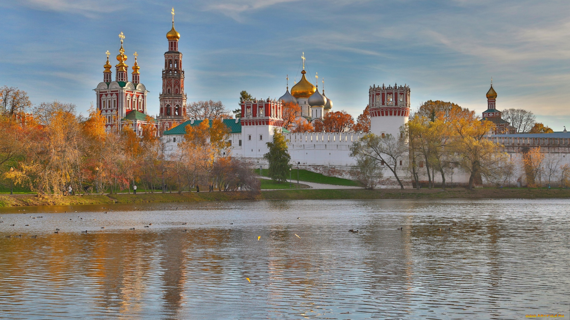 новодевичий, монастырь, города, -, православные, церкви, , монастыри, река, осень, москва