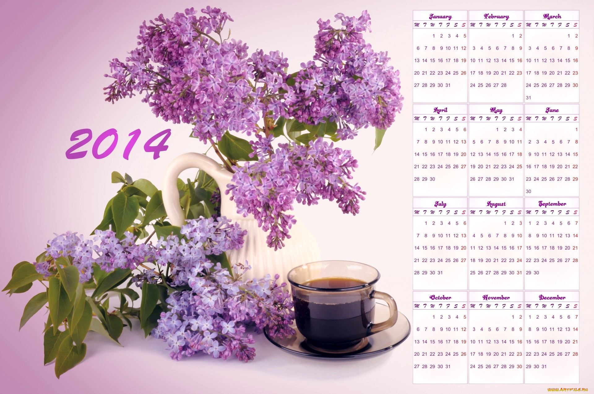 календари, цветы, чай, сирень