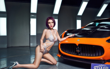 Картинка автомобили -авто+с+девушками девушка азиатка автомобиль фон взгляд купальник